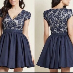 Chi Chi London Navy Blue Lace Mini Dress with Bubble Hem size 10